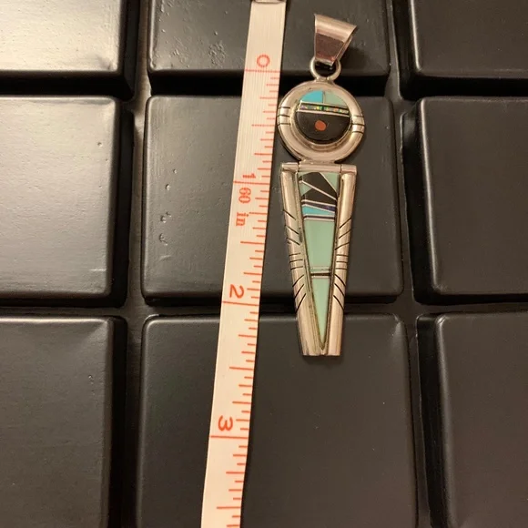 Native American Kachina Multi Stone Inlay Sterling Silver Pendant Vintage - Picture 6 of 6